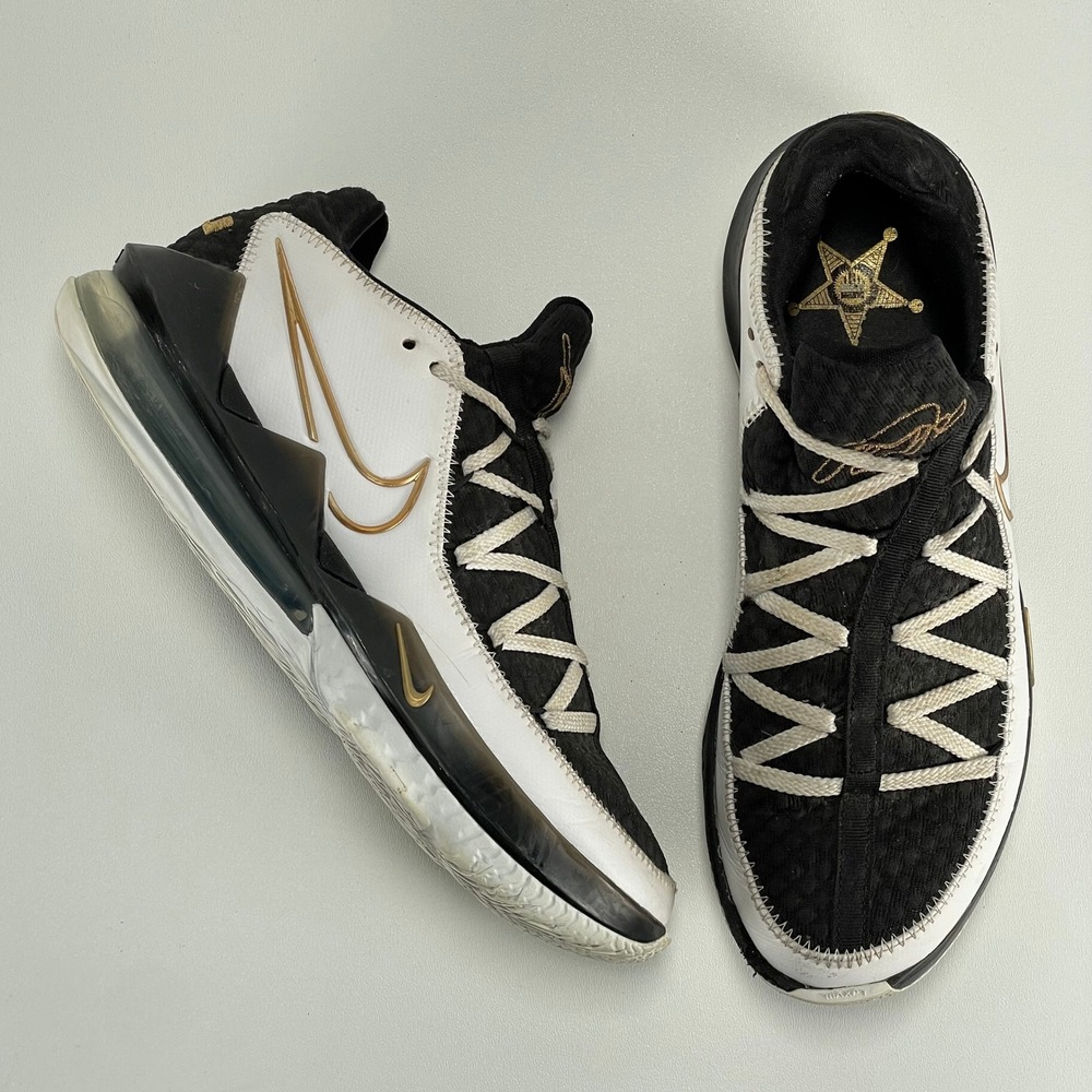 Nike React LeBron 17 Low Mens 10.5 White/Metallic Gold/Black Basketball Shoes